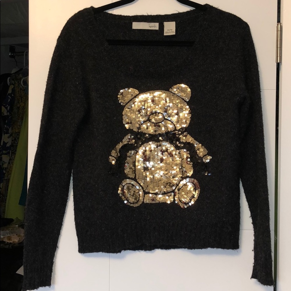 Scoop neck dark grey sweater with sequins